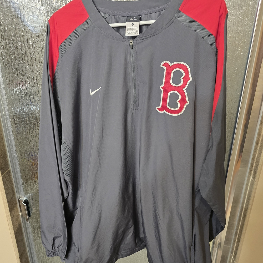 Gray Nike Storm-Fit Boston Red Sox Sewn Patch 1/4 Zip Windbreaker Jacket Sz XL